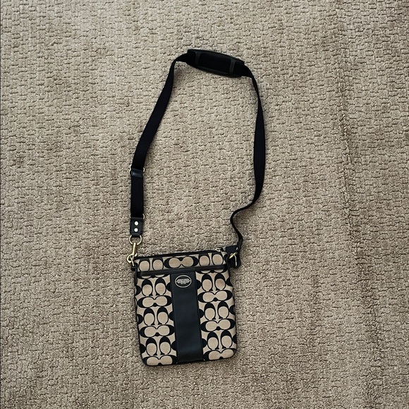 Coach Signature Tan and Black Crossbody Bag